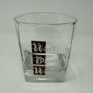 Walt Disney World Rocks Glass Clear Glass Gold Rim Mid Century  Bar Drinking Cup